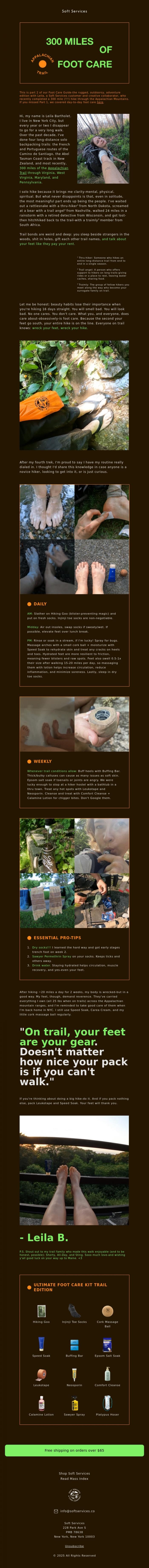 Email Design Inspiration from Soft Services, Foot Care Guide Part II: 300 Mile Hike Edition