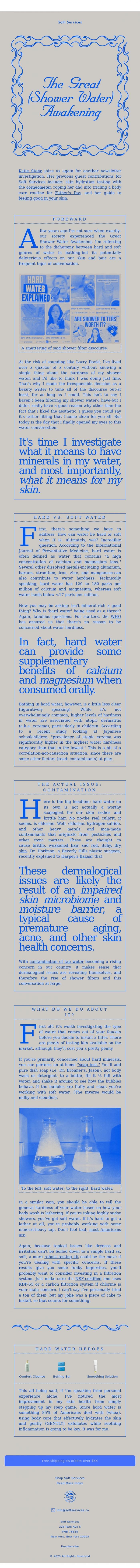 Email Design Inspiration from Soft Services, Shower water: hard vs. soft