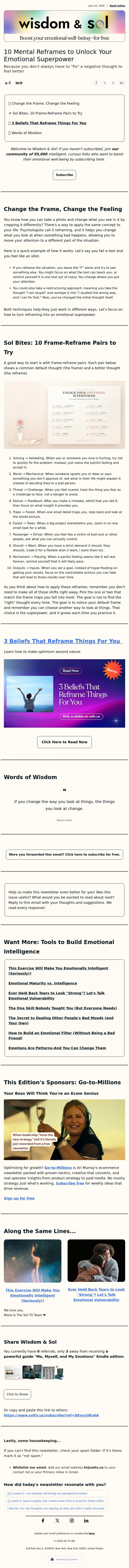Email Design Inspiration from Sol TV, 10 Mental Reframes to Unlock Your Emotional Superpower