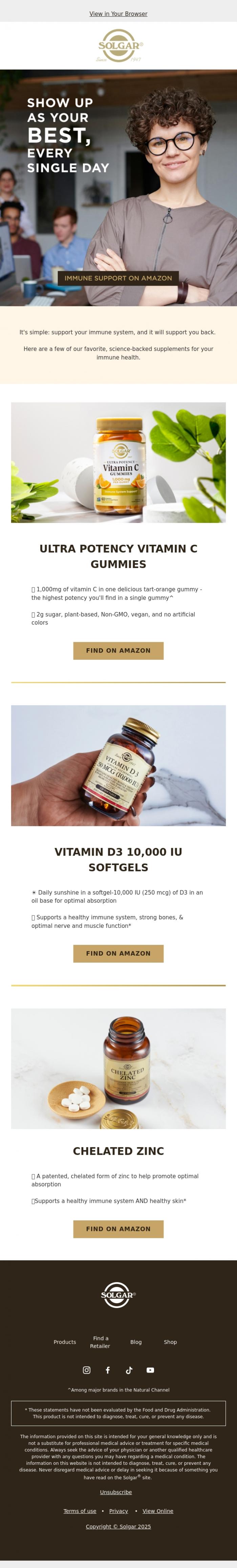 Email Design Inspiration from Solgar, Friend, your immune system called - it wants support.