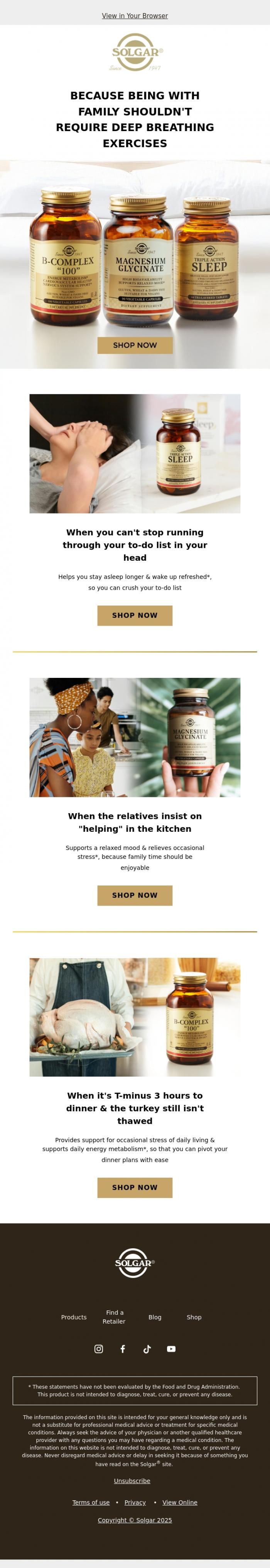 Email Design Inspiration from Solgar, Supplements to support you during the season (& your in-laws) 🦃