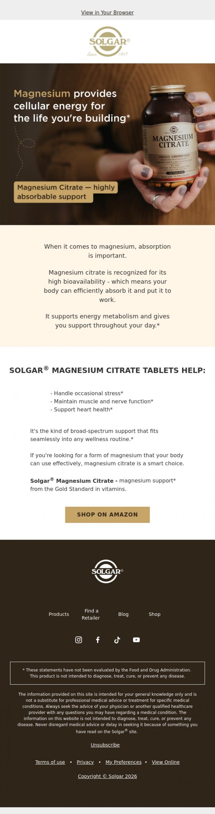Email Design Inspiration from Solgar, The magnesium upgrade you didn't know you needed