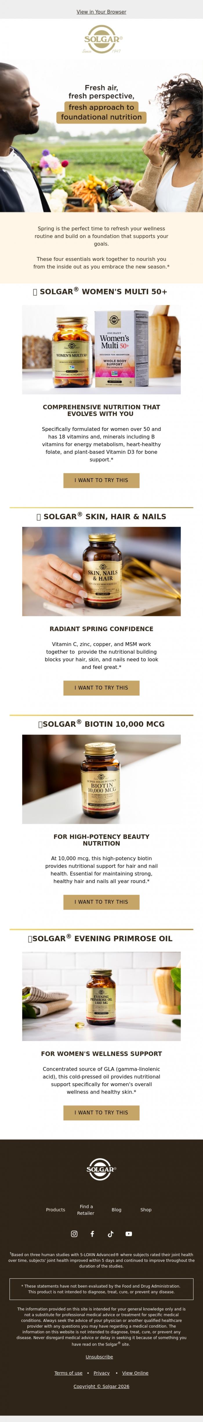 Email Design Inspiration from Solgar, Your spring wellness foundation, Friend