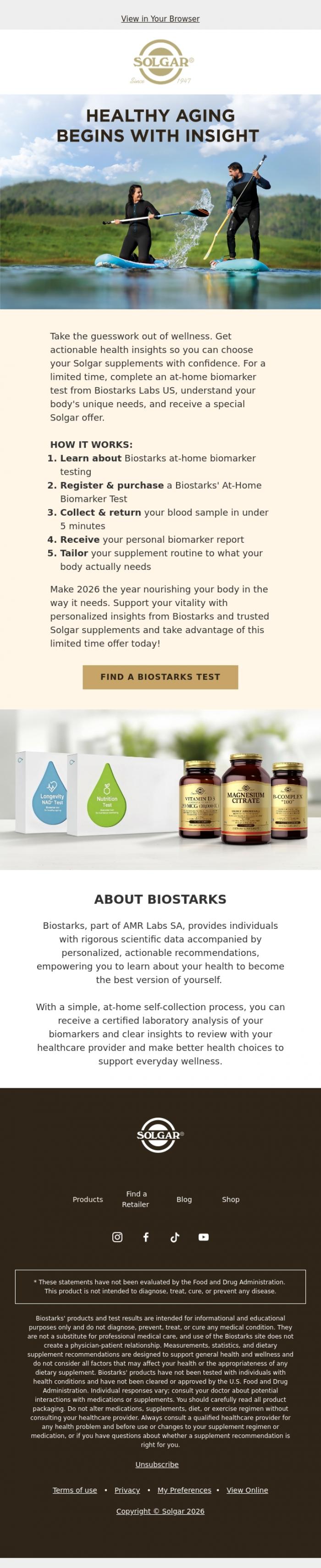 Email Design Inspiration from Solgar, Unlock Personalized Wellness with Solgar & Biostarks! 👇