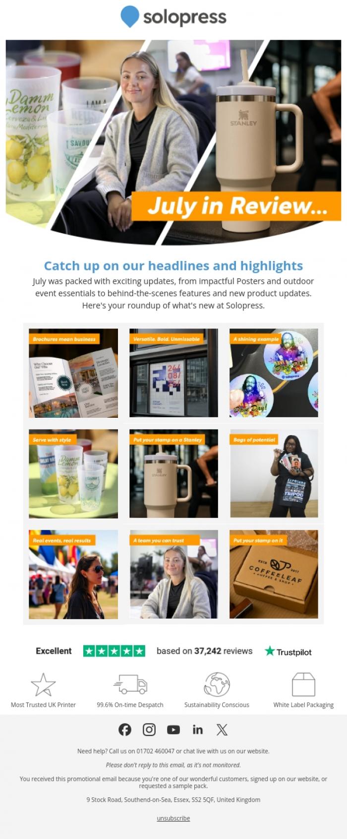 Email Design Inspiration from Solopress, July highlights: people, projects and products