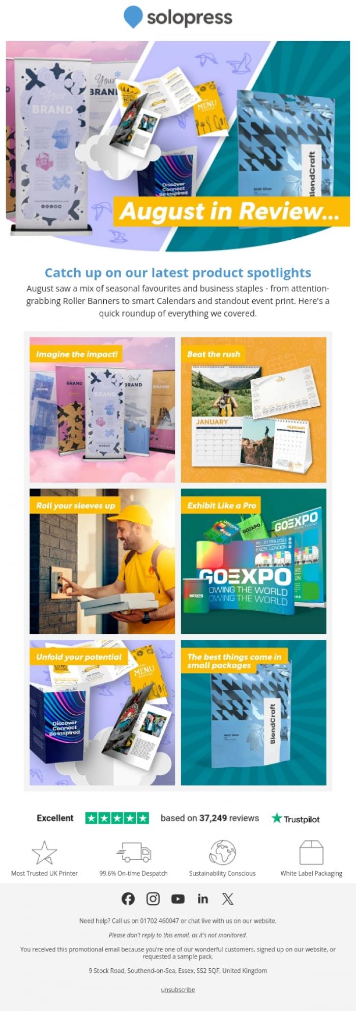 Email Design Inspiration from Solopress, Standout print from August