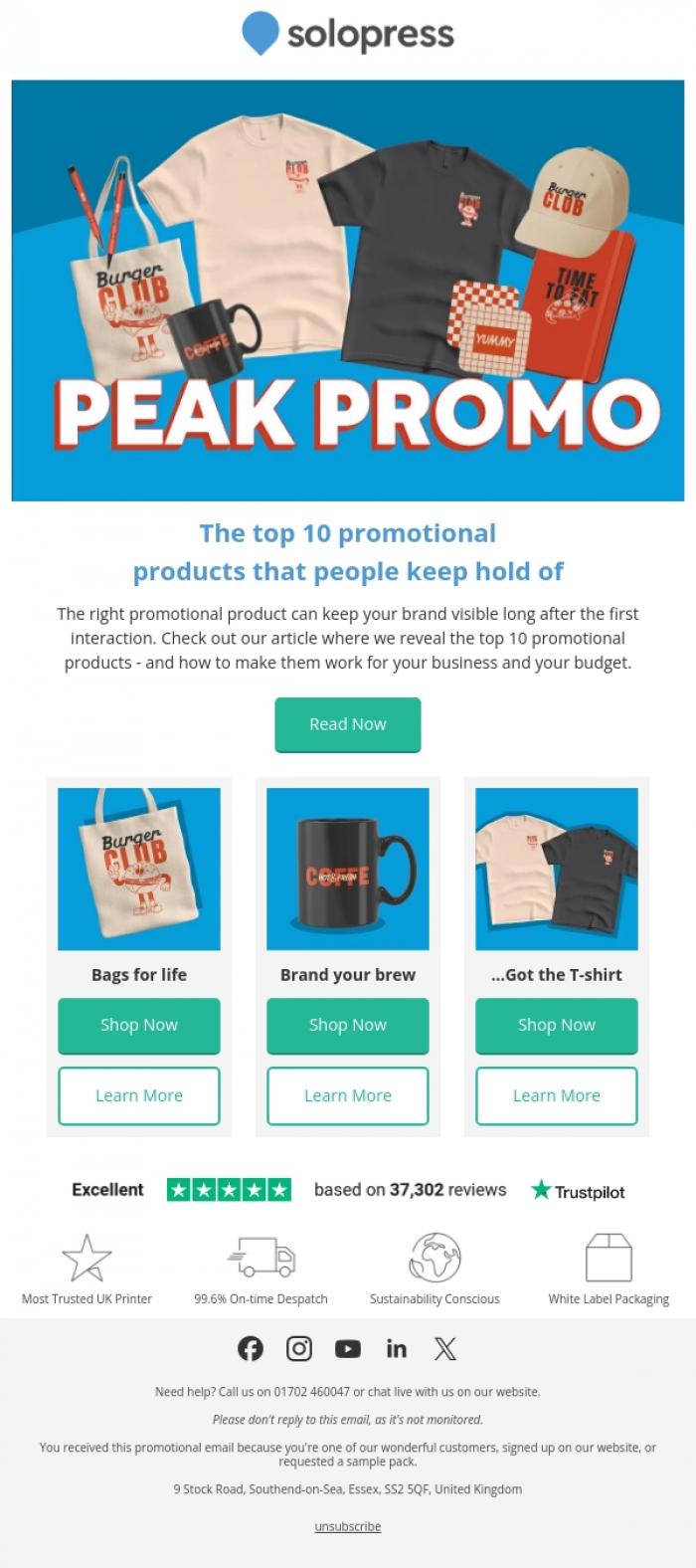 Email Design Inspiration from Solopress, 10 promo products that really work