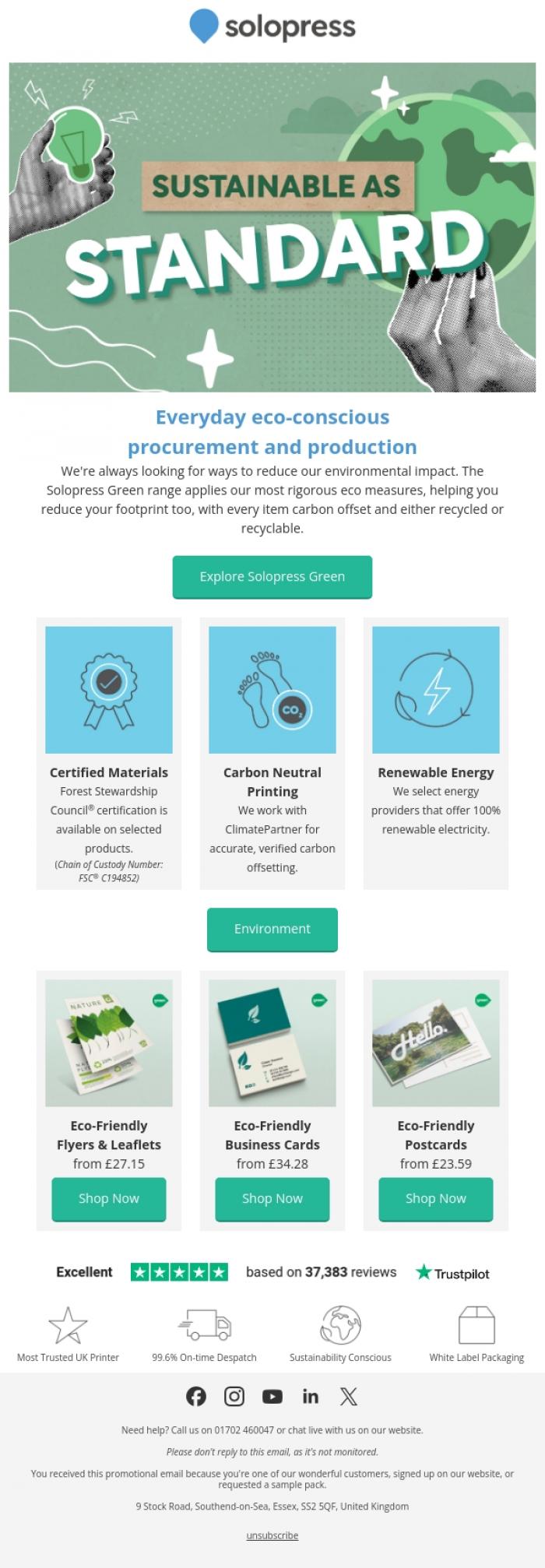 Email Design Inspiration from Solopress, Give the green light to sustainable print.
