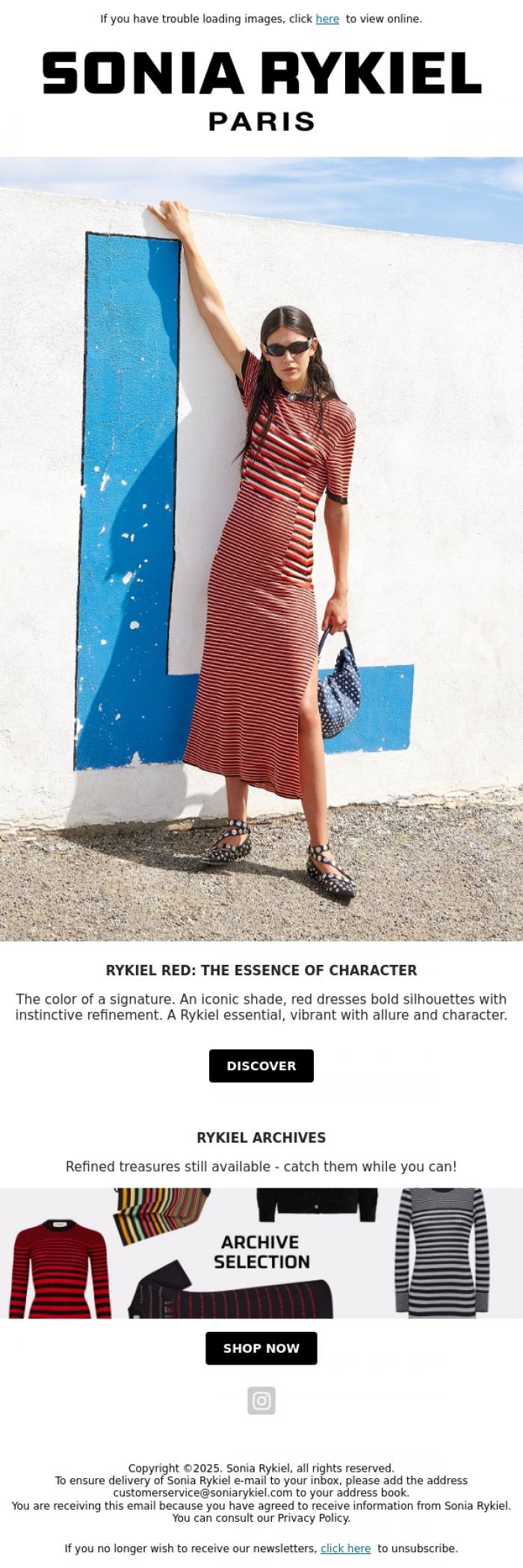 Email Design Inspiration from Sonia Rykiel, Iconic red, exceptional allure