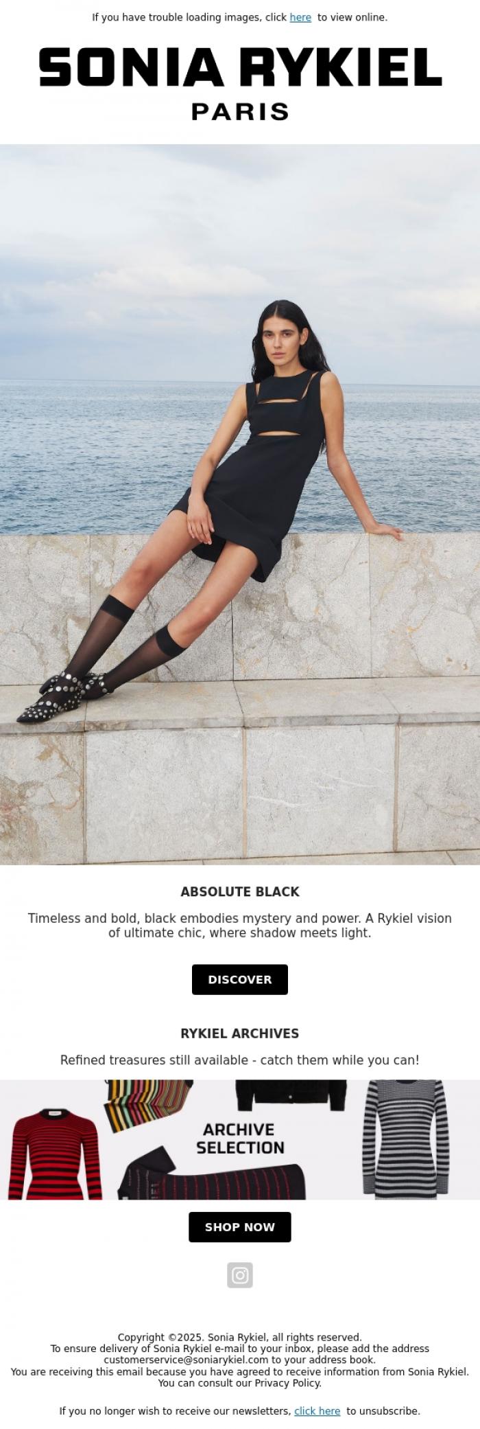 Email Design Inspiration from Sonia Rykiel, Rykiel's signature timeless black
