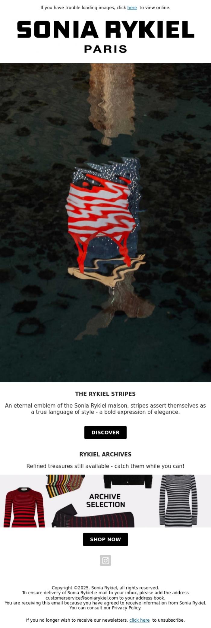 Email Design Inspiration from Sonia Rykiel, Rykiel stripes, a reinvented classic