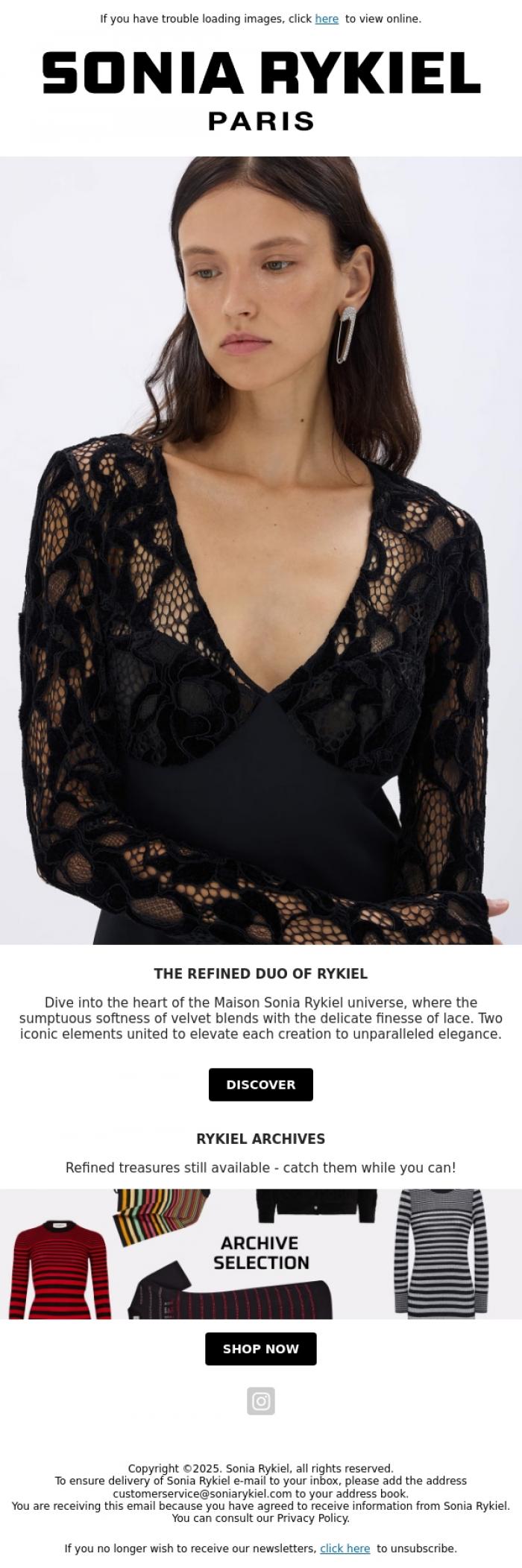 Email Design Inspiration from Sonia Rykiel, The Perfect Union of Lace and Velvet
