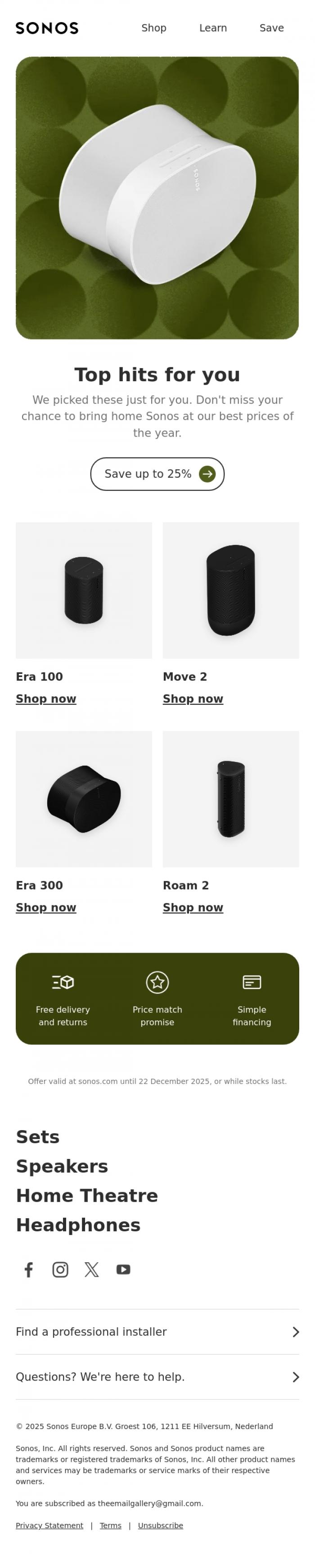 Email Design Inspiration from Sonos, Your Black Friday recommendations are here