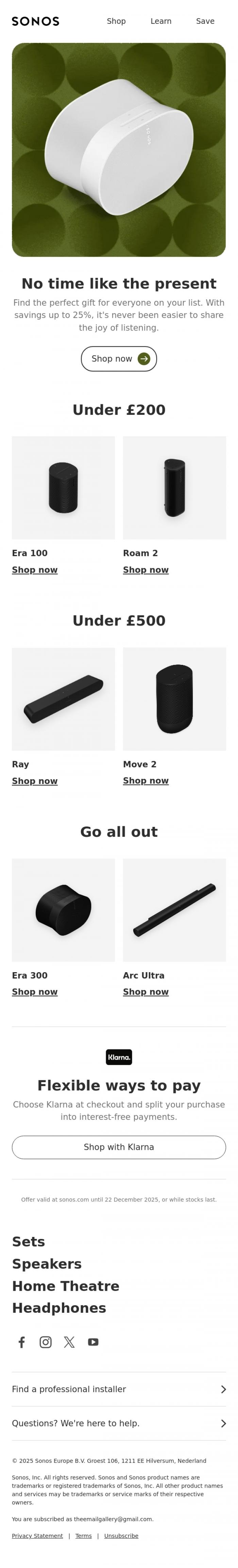 Email Design Inspiration from Sonos, The gift of music