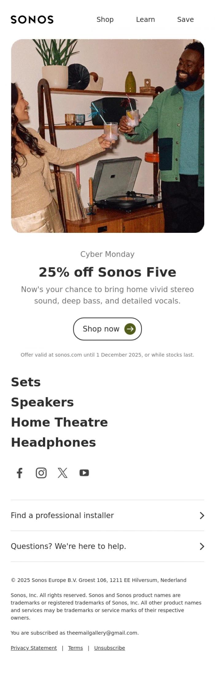 Email Design Inspiration from Sonos, Only a few hours left