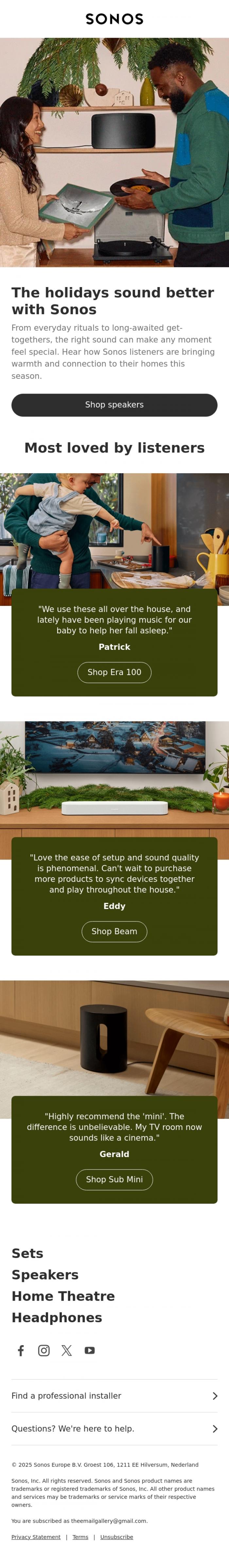 Email Design Inspiration from Sonos, Sound makes the season