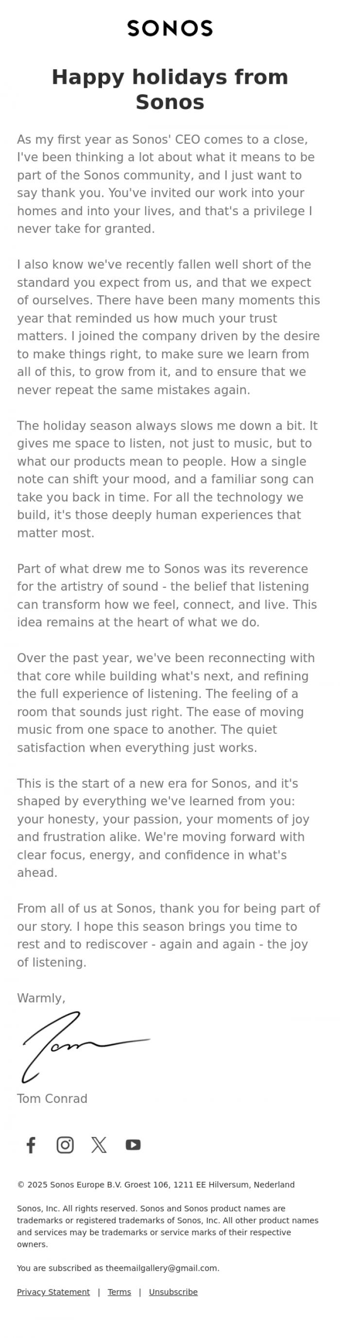 Email Design Inspiration from Sonos, Happy holidays from Sonos