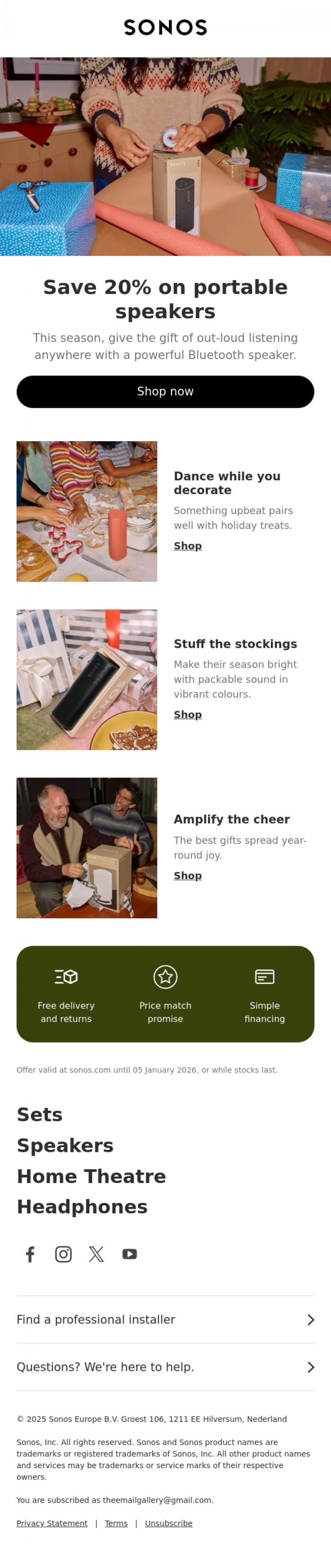 Email Design Inspiration from Sonos, The gift of portable sound