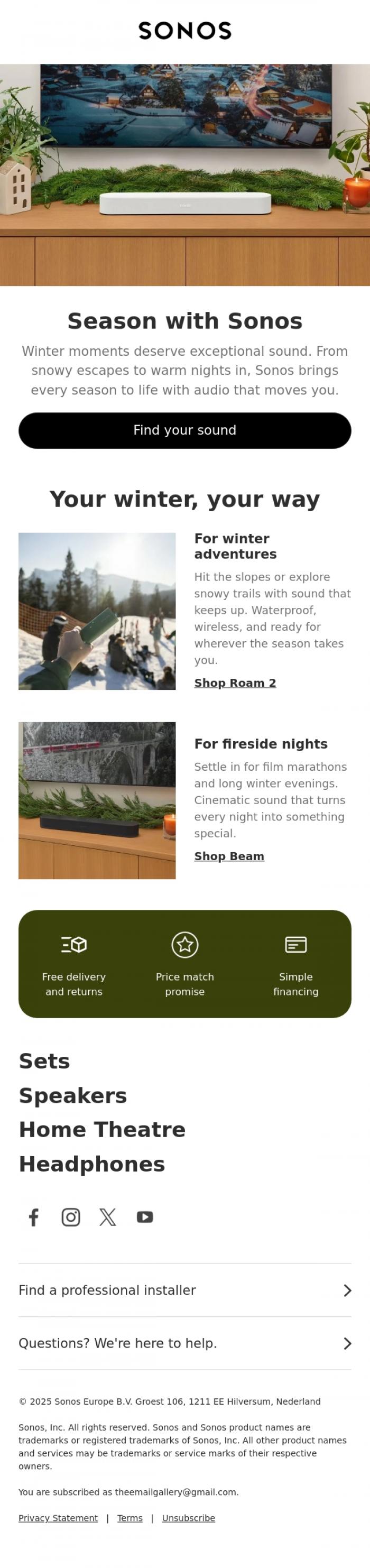 Email Design Inspiration from Sonos, The soundtrack to your season