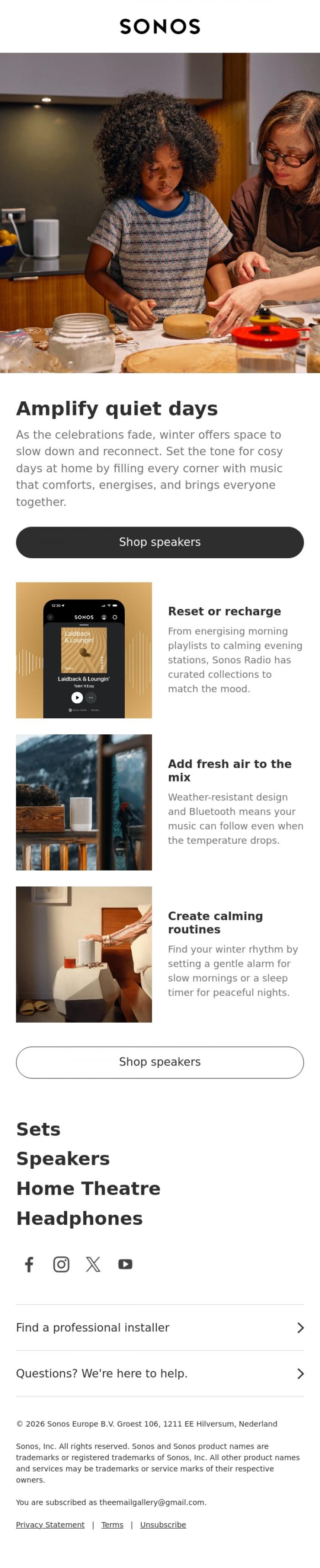Email Design Inspiration from Sonos, Find your winter rhythm