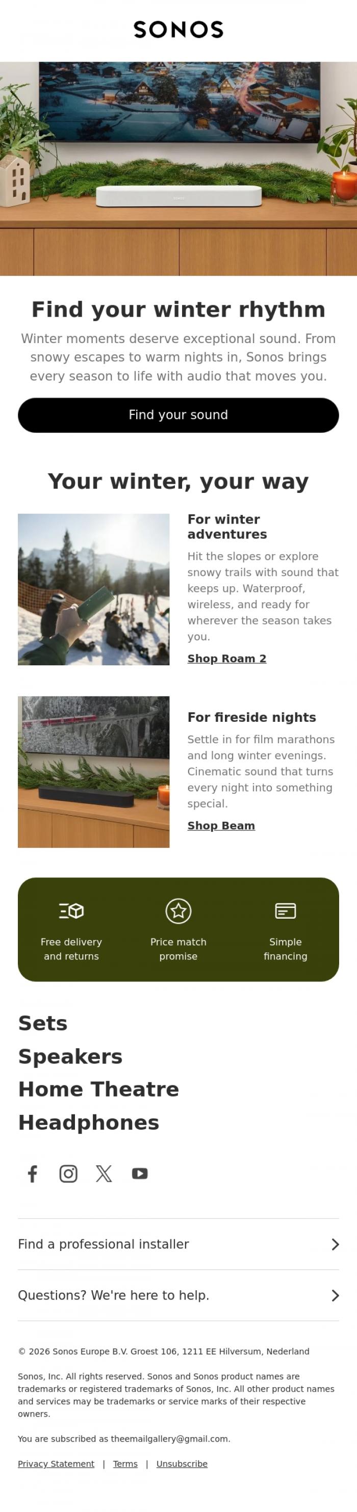 Email Design Inspiration from Sonos, The soundtrack to your season