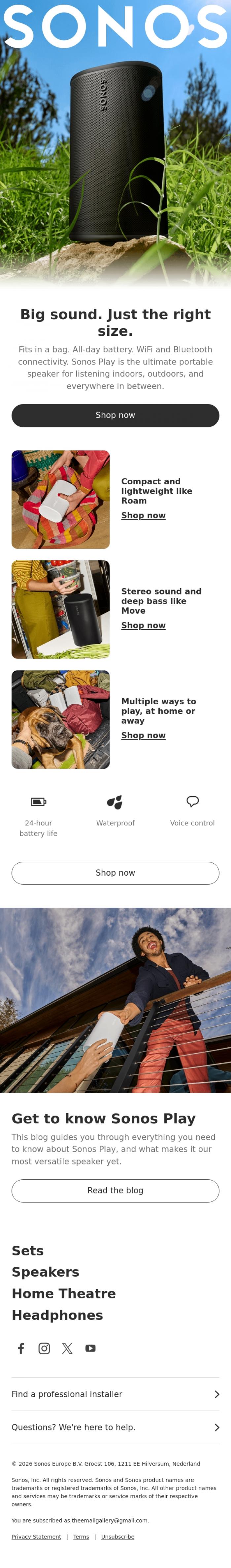 Email Design Inspiration from Sonos, Sonos Play has everything you want