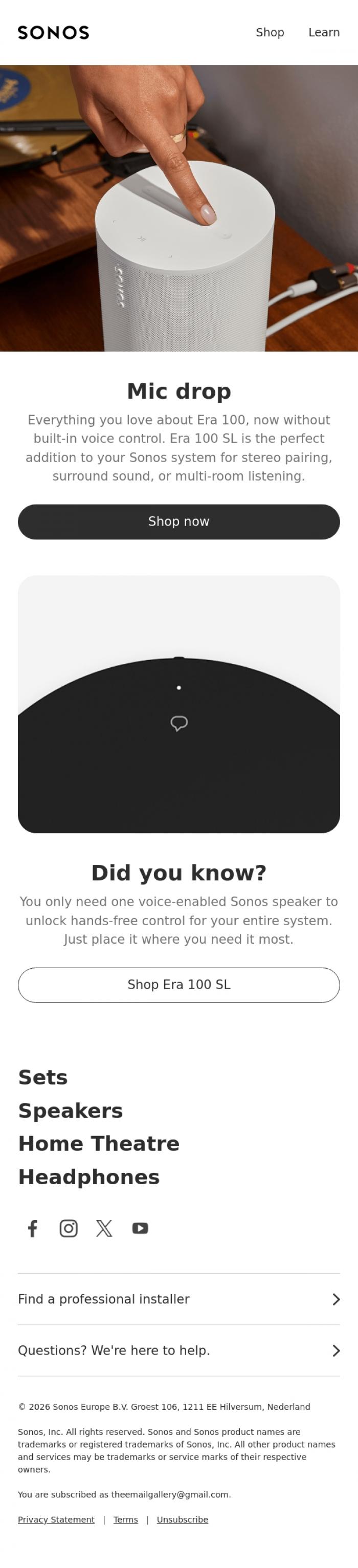 Email Design Inspiration from Sonos, Stereo sound at a smarter price