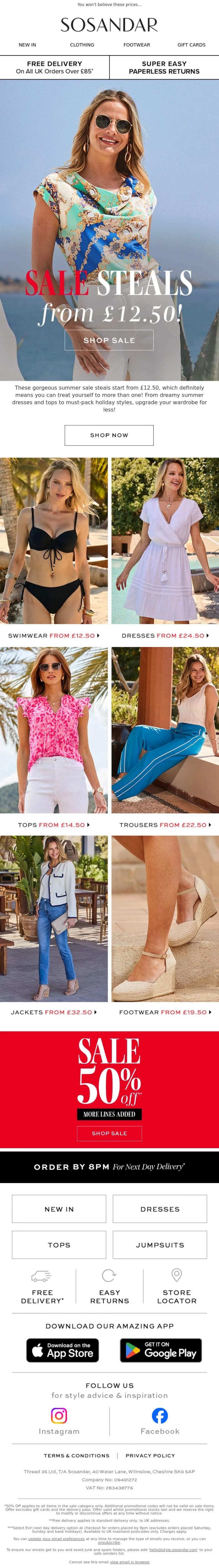 Email Design Inspiration from Sosandar, Summer SALE Steals From &pound;12.50!