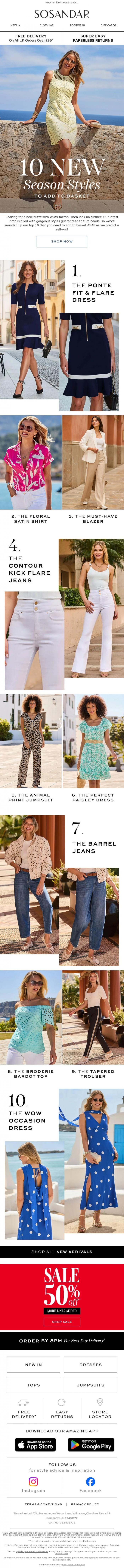 Email Design Inspiration from Sosandar, 10 New Season Styles To Add To Your Basket NOW!