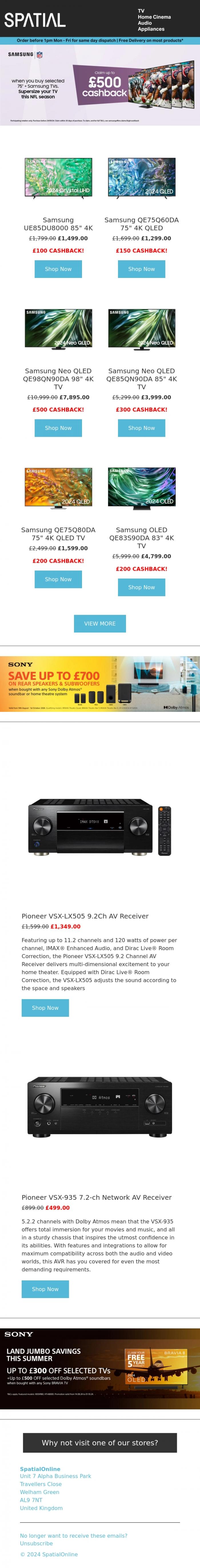 Email Design Inspiration from SpatialOnline, CLAIM UP TO &pound;500 CASHBACK ON SELECT SAMSUNG TVs