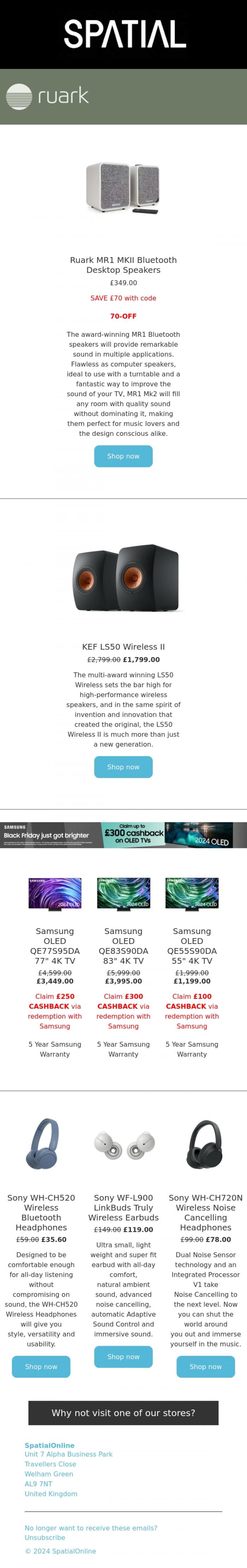 Email Design Inspiration from SpatialOnline, SAVE &pound;70 on award winning Ruark speakers
