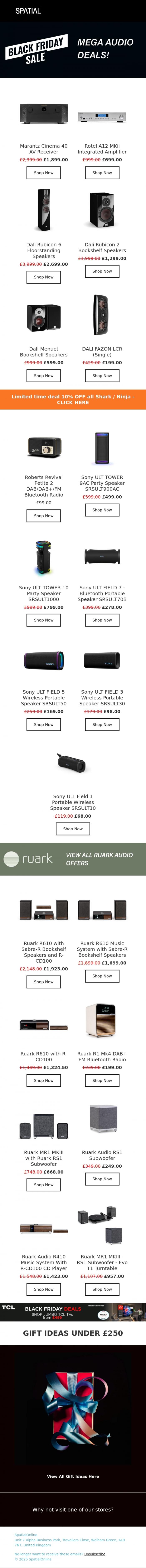 Email Design Inspiration from SpatialOnline, MEGA AUDIO DEALS THIS BLACK FRIDAY WEEKEND!