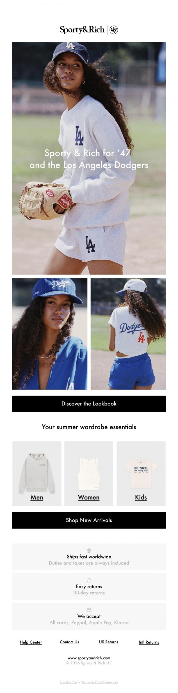 Email Design Inspiration from Sporty & Rich, Sporty & Rich for '47 and the LA Dodgers