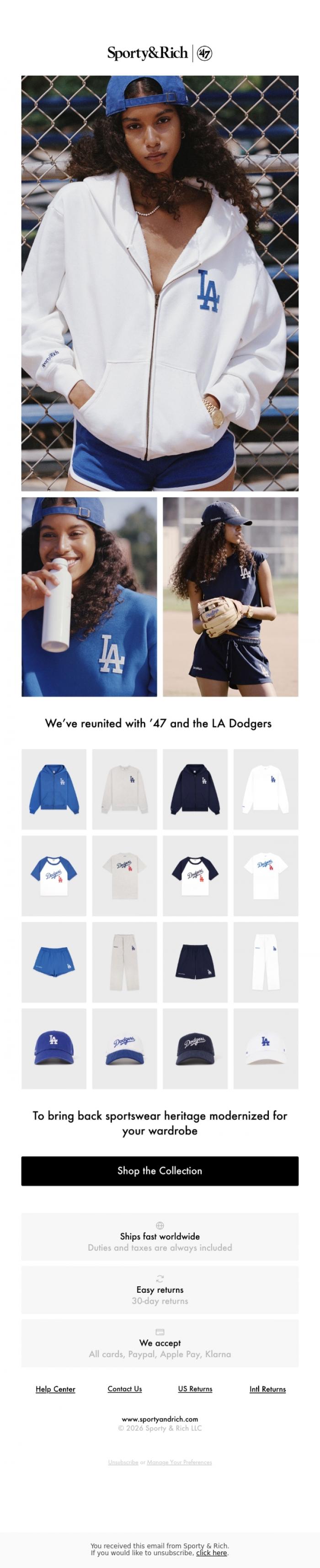 Email Design Inspiration from Sporty & Rich, Sporty & Rich for '47 and the LA Dodgers