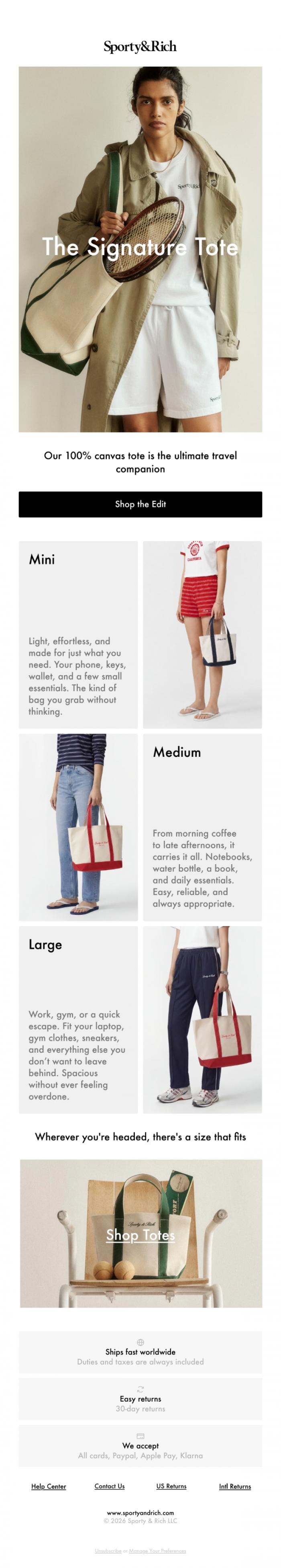 Email Design Inspiration from Sporty & Rich, The Signature Tote