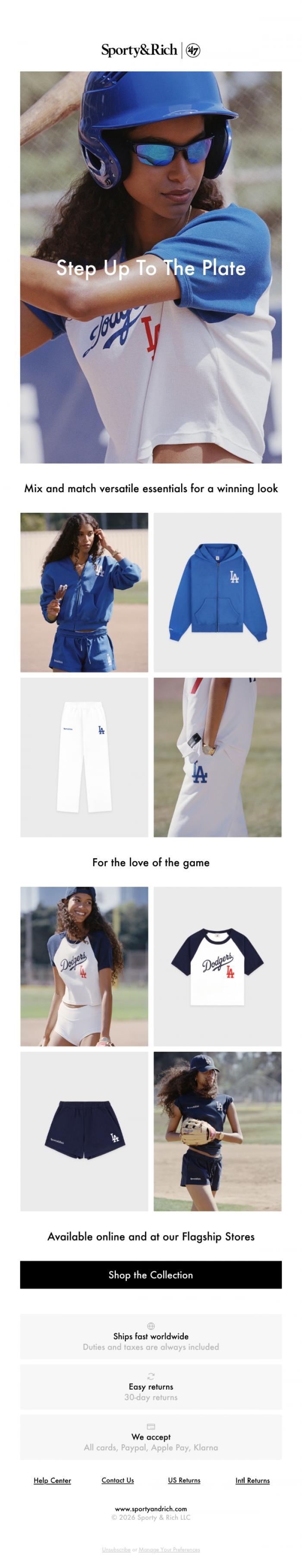 Email Design Inspiration from Sporty & Rich, S&R x '47 x LA Dodgers