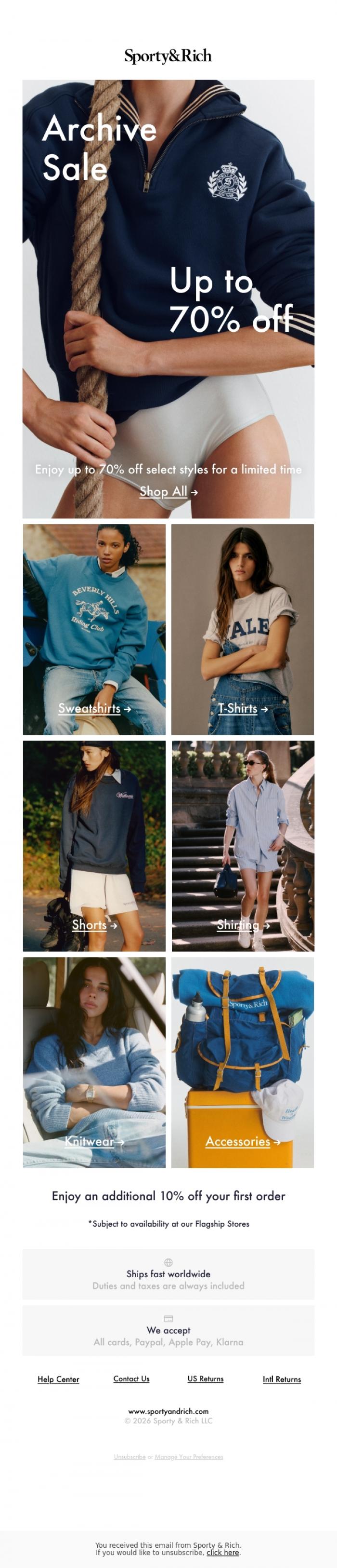 Email Design Inspiration from Sporty & Rich, The Archive Sale is On