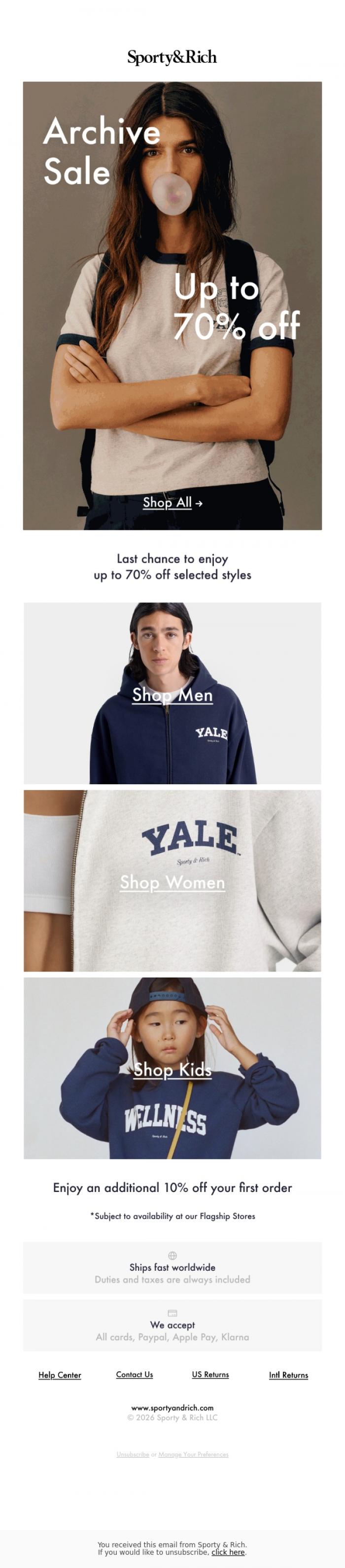 Email Design Inspiration from Sporty & Rich, The Archive Sale Continues