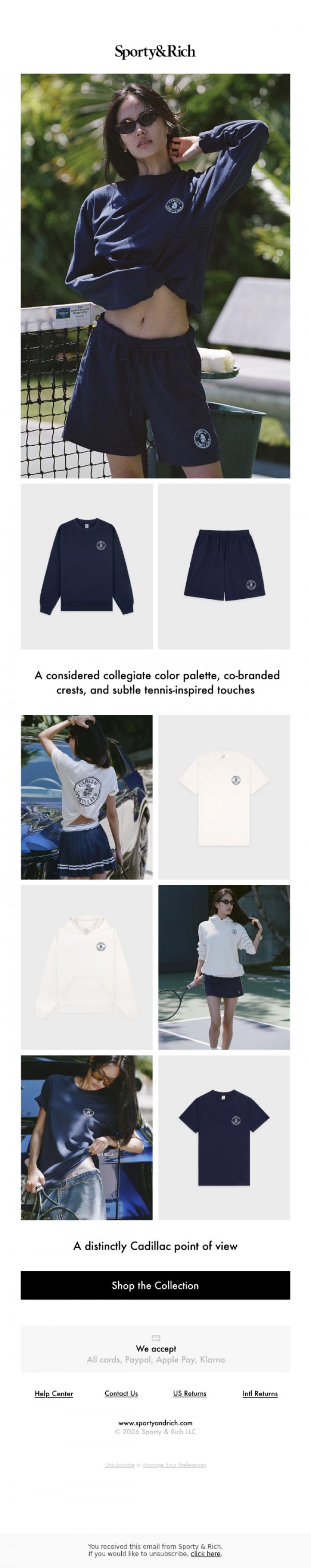 Email Design Inspiration from Sporty & Rich, S&R for Cadillac Racquet Club