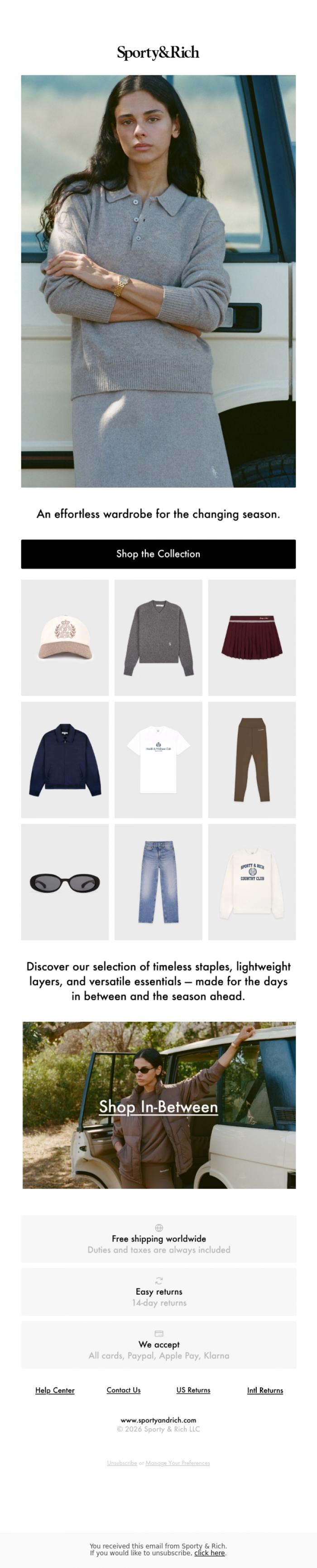 Email Design Inspiration from Sporty & Rich, Mid-Season Staples
