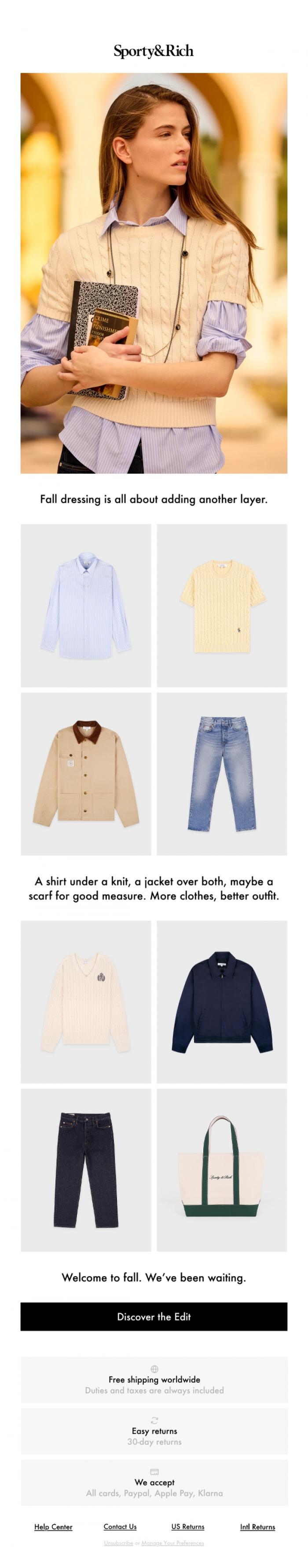 Email Design Inspiration from Sporty & Rich, The Art of Layering