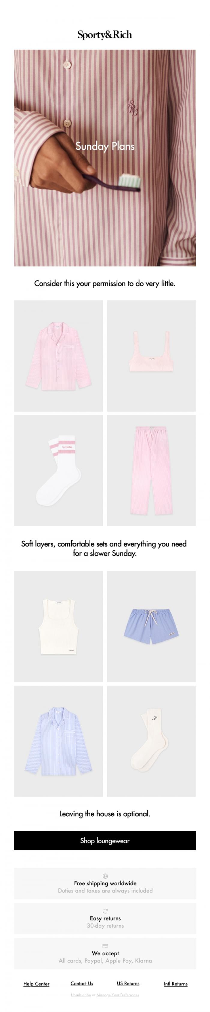Email Design Inspiration from Sporty & Rich, Sunday plans