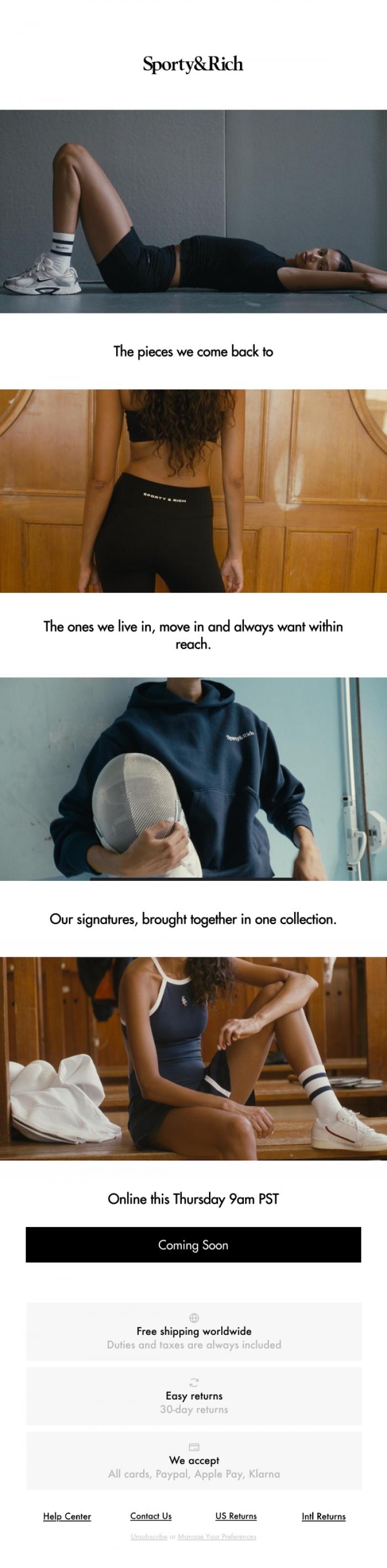 Email Design Inspiration from Sporty & Rich, Something essential is coming