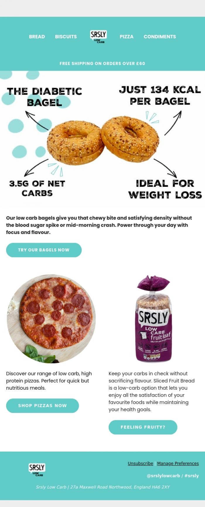 Email Design Inspiration from SRSLY Low Carb, Discover Our Diabetic-Friendly Bagels! 🥯