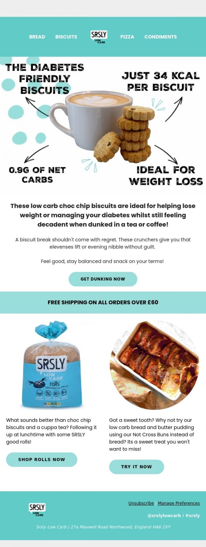 Email Design Inspiration from SRSLY Low Carb, Weekend Dunking Awaits! 🥳