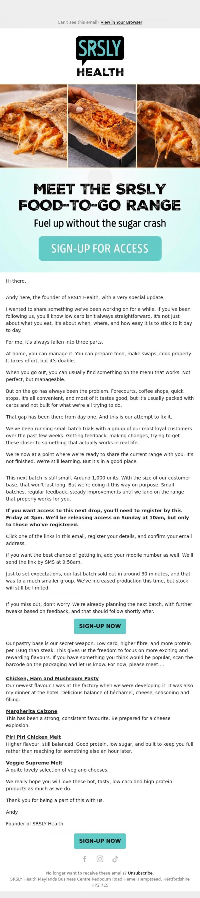 Email Design Inspiration from SRSLY Low Carb, Check Out Our Newest Gamechanger!