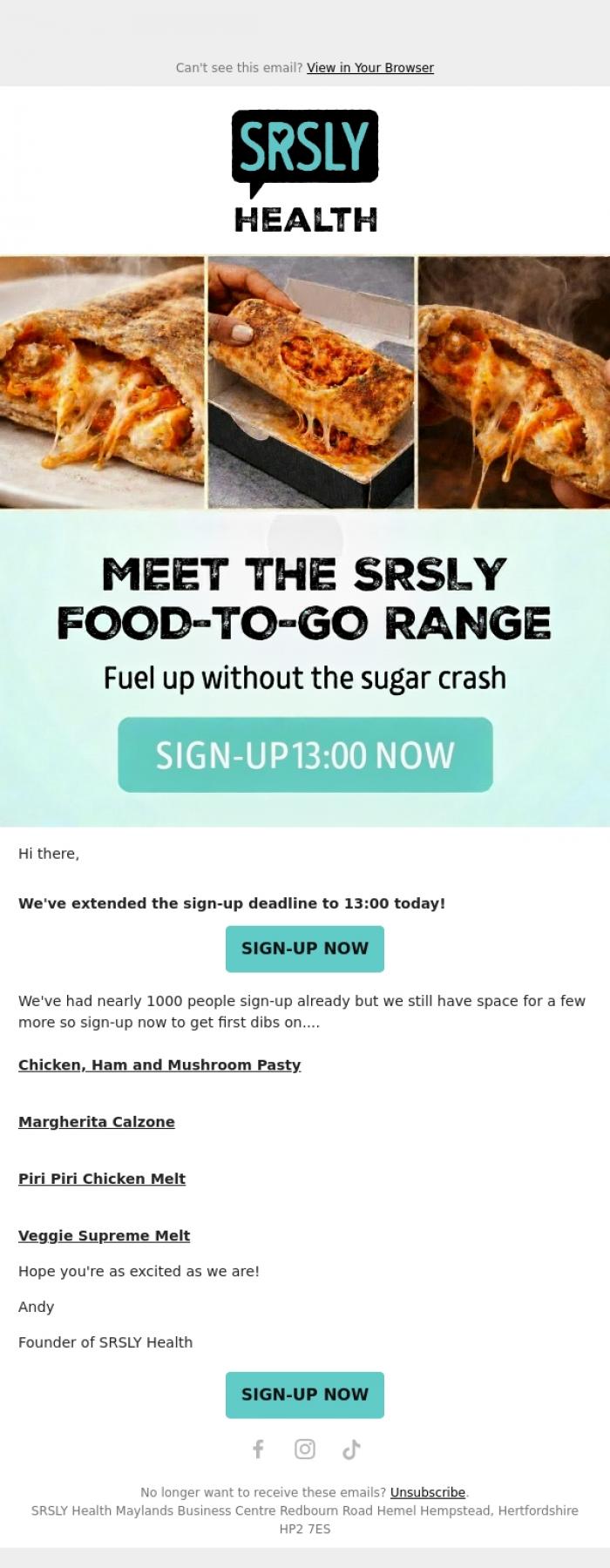 Email Design Inspiration from SRSLY Low Carb, Final Reminder: Secure Your Spot!