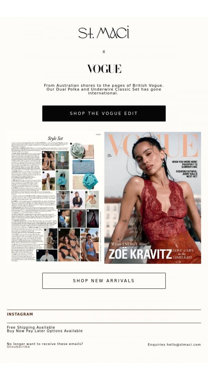 Email Design Inspiration from St. MACI, Your Taste, Now in Vogue!