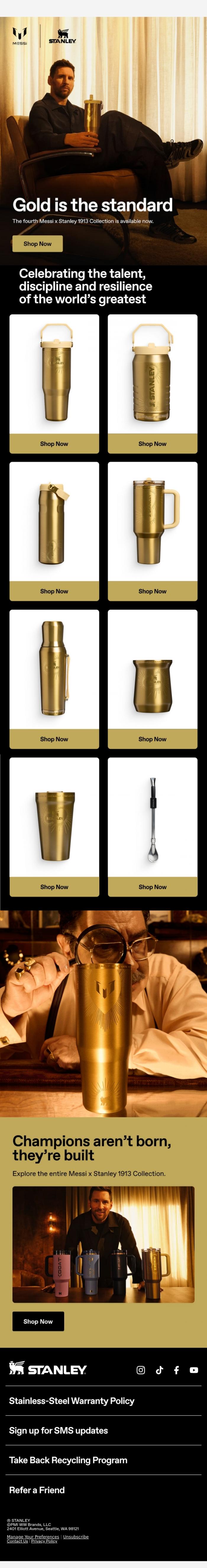 Email Design Inspiration from Stanley 1913, NEW Messi Gold Collection is Here
