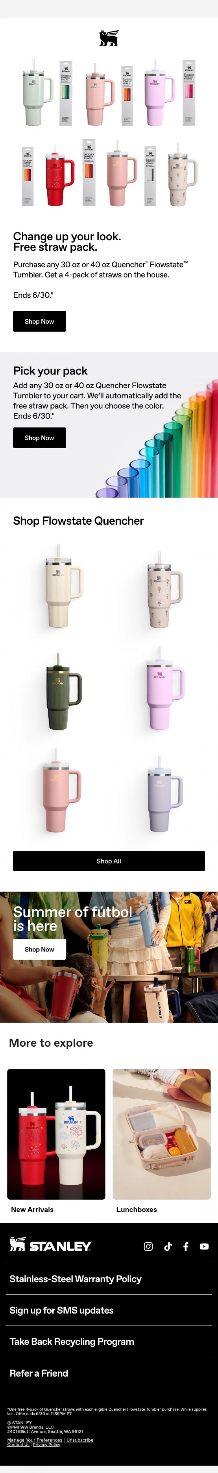 Email Design Inspiration from Stanley 1913, Ends Soon: Free Quencher&reg; Straw Pack